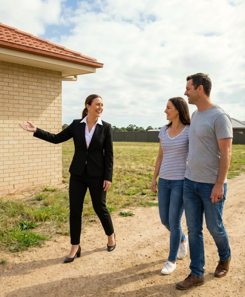 Broker showing property to her clients